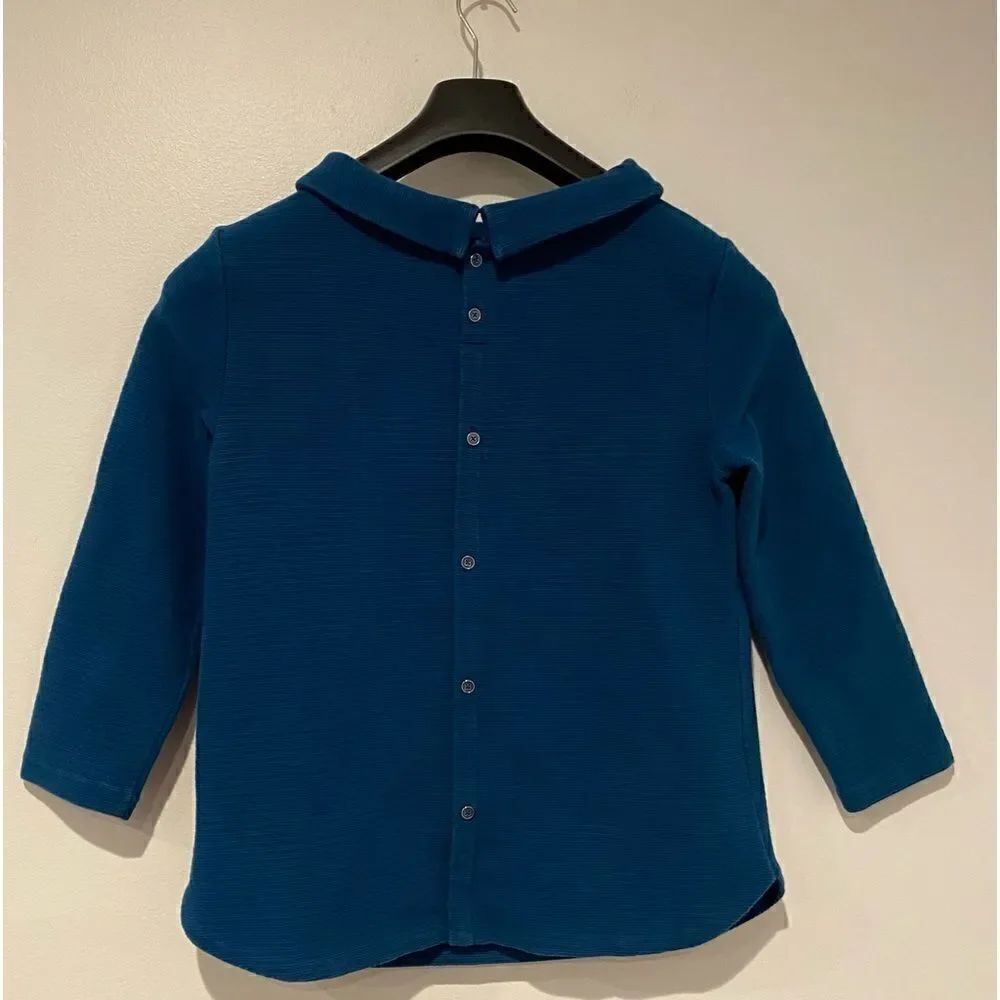 Talbots Teal Textured 3/4 Sleeve Button Back Top Size Small - Picture 3 of 5
